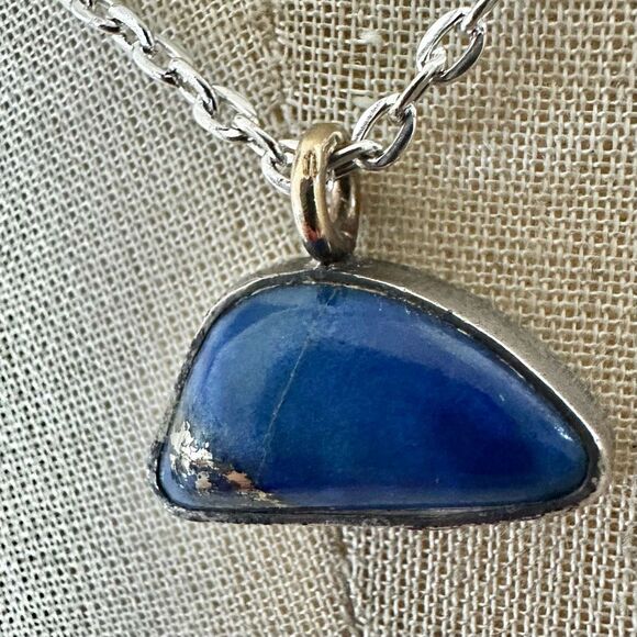 Sterling Silver & Lapis Lazuli Pendant Necklace with  Gold Bail - Picture 1 of 9